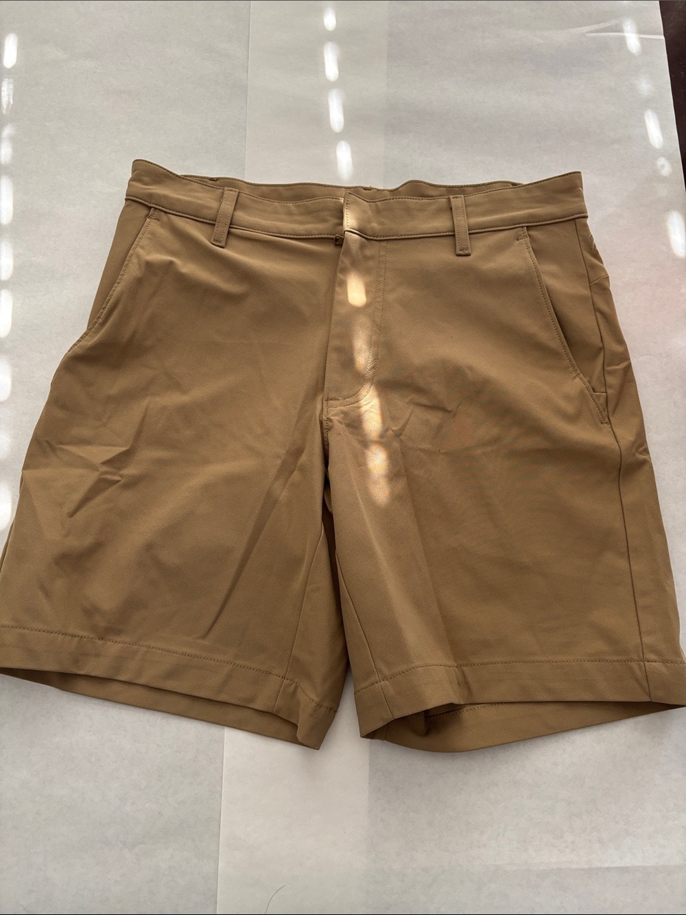 Fabletics Men's Flat Front Shorts - Khaki Brown